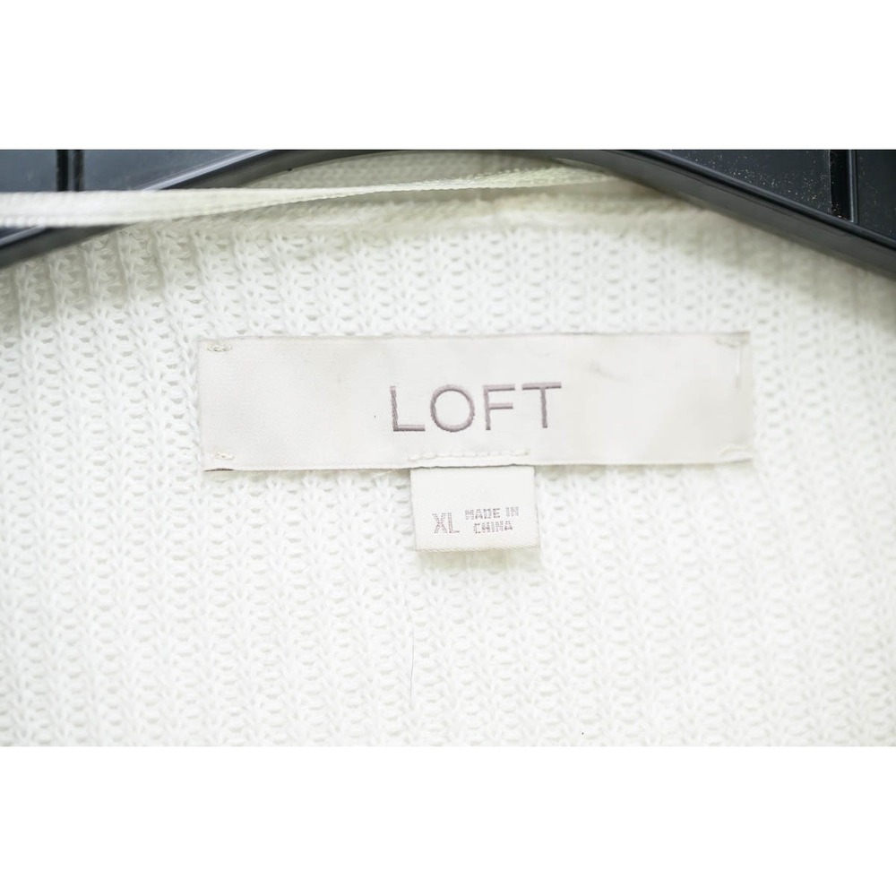 Loft Cardigan XL White Excellent Open Front Ribbed Knit Long Sleeve Sweater - Picture 2 of 5